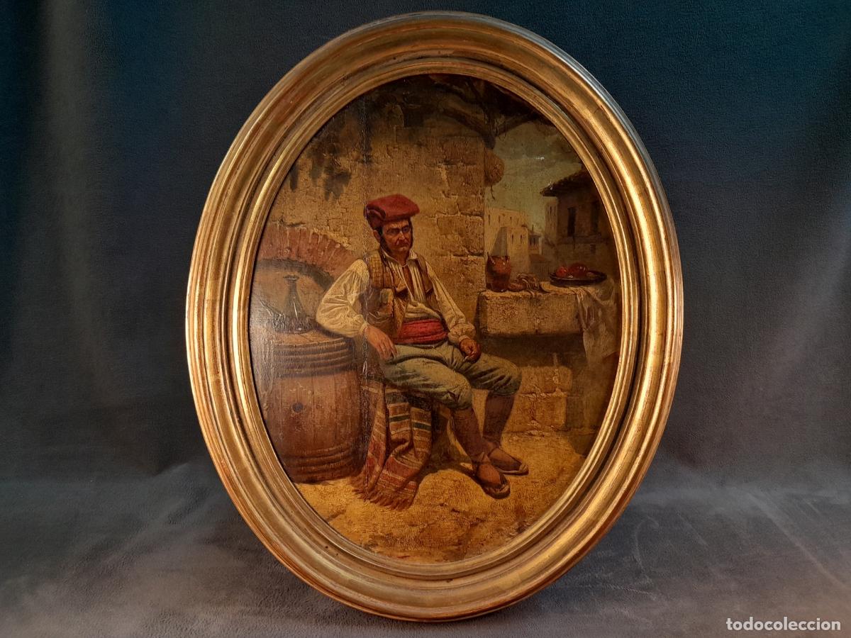 Arte: C-2006. ESCUELA CATALANA. &Oacute;LEO SOBRE TABLA. ESCENA CON PERSONAJE TRADICIONAL. PRINCIPIOS S. XX.