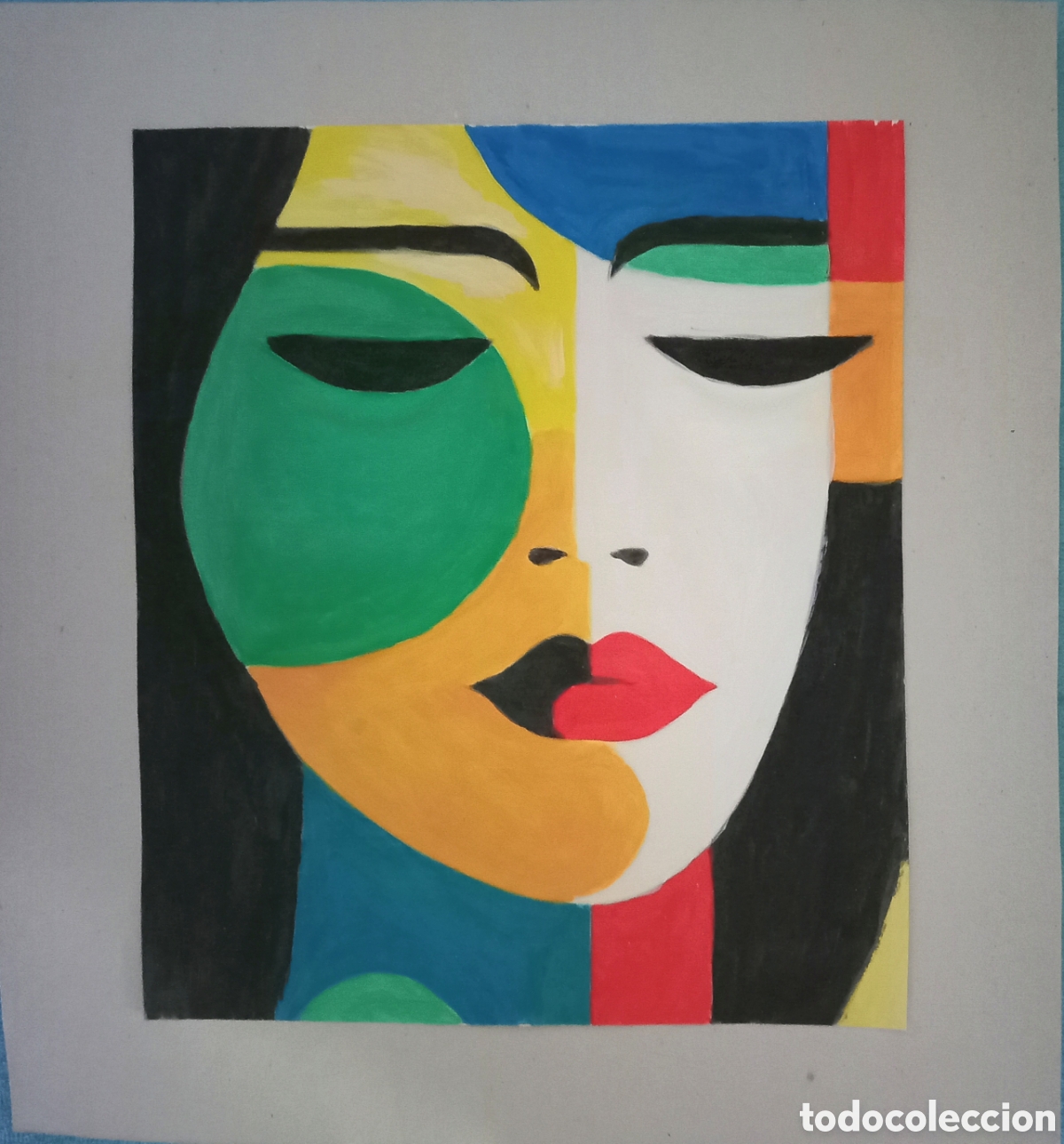 Arte: Original pintura cara abstracta (26) (t&eacute;cnica mixta) acuarela y acr&iacute;lico sobre papel doble 32,7cmx30