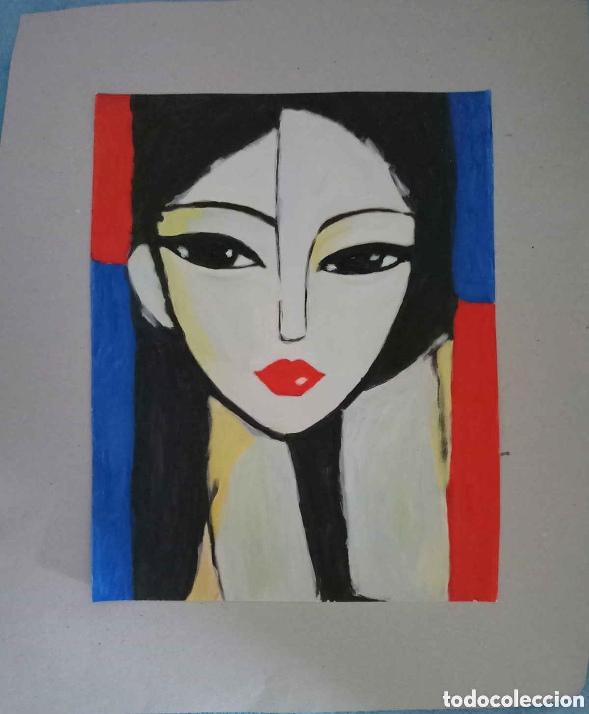 Arte: Original pintura cara abstracta (27) (t&eacute;cnica mixta) acuarela y acr&iacute;lico sobre papel cart&oacute;n doble...