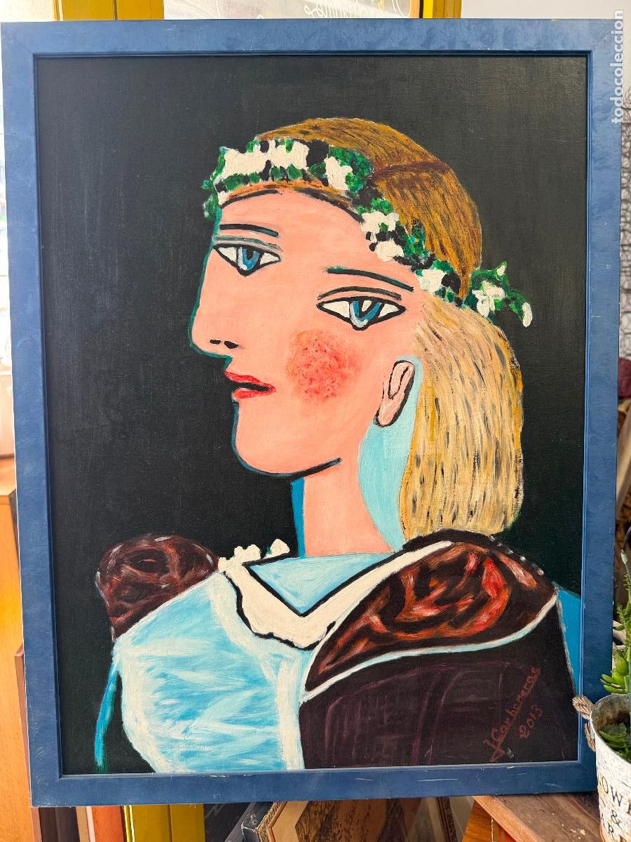 Arte: Curiosa pintura Firmada Julian carboneras, version de Retrato de Mary de Picasso. 60x45cms total