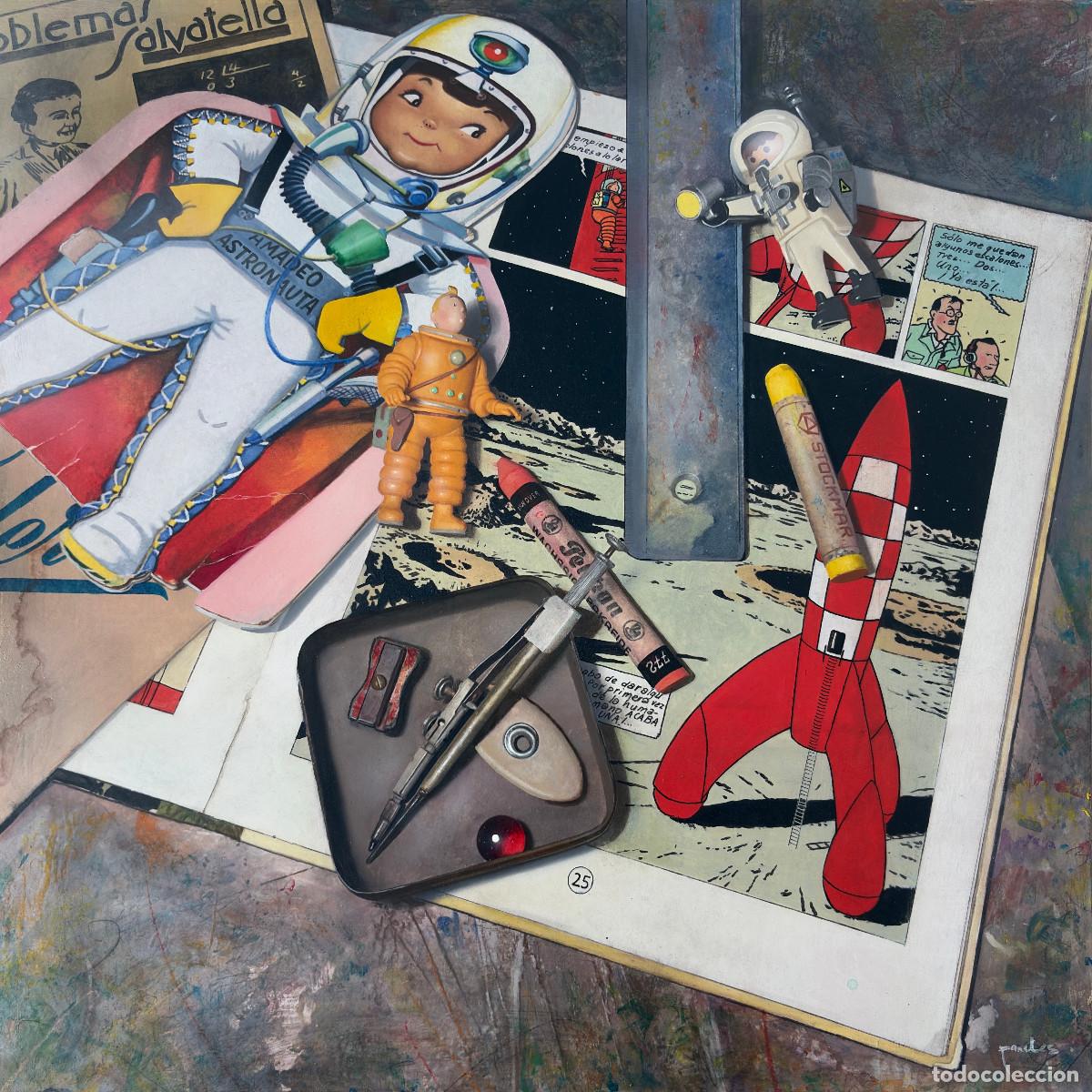Arte: Serie Tint&iacute;n (&oacute;leo, 40x40 cm.) playmobil, Amadeo astronauta...