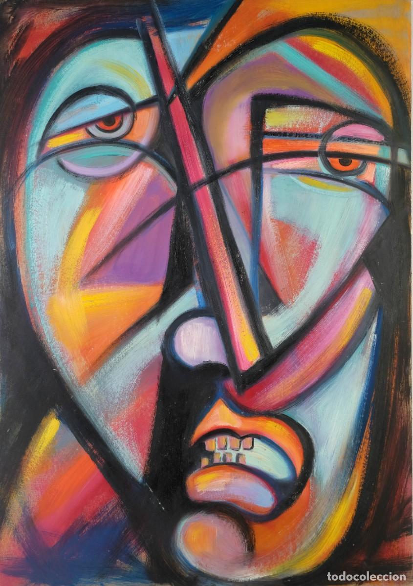 Arte: &Oacute;LEO SOBRE CART&Oacute;N ROSTRO ESTILO CUBISTA