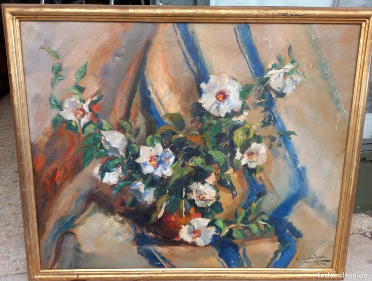 Arte: &oacute;leo sobre lienzo pertenece al c&eacute;lebre pintor catal&aacute;n Dom&egrave;nec Carles i Rosich- bodeg&oacute;n de flores