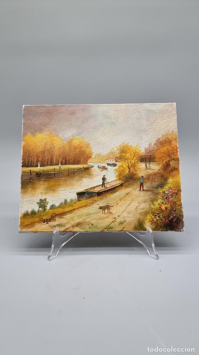 Arte: Obra, antiguo cuadro de paisaje fluvial firmado&rdquo; Ugelli&rdquo;, segunda mitad del siglo XX