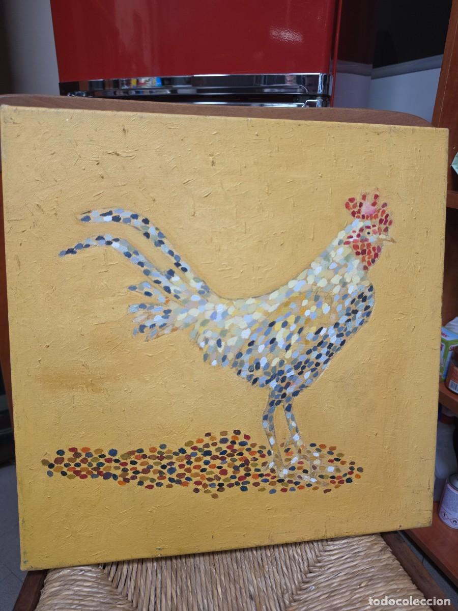 Arte: Gallo decorativo &ndash; &Oacute;leo sobre lienzo, 40 x 40 cm