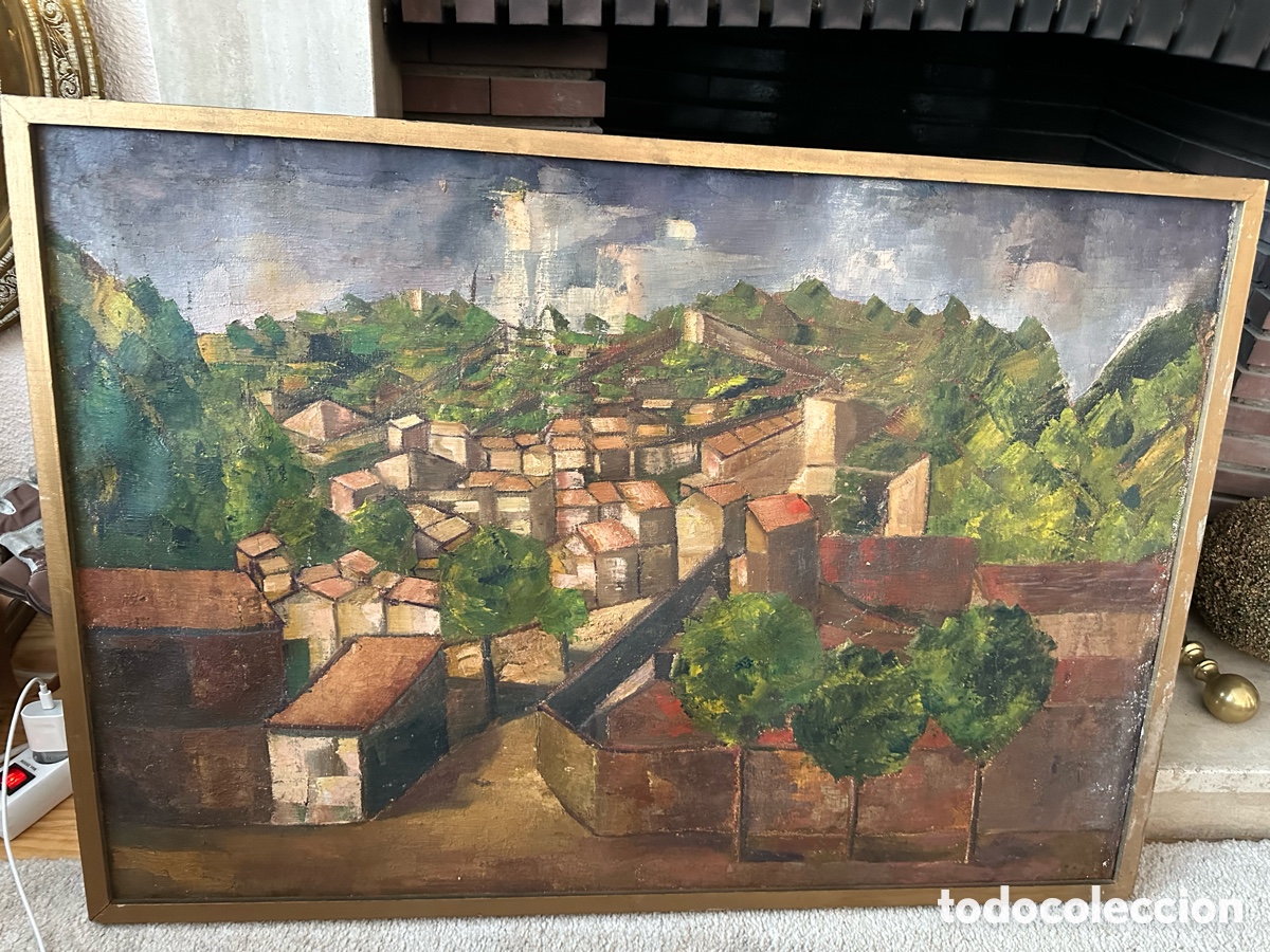 Arte: &Oacute;leo sobre lienzo doble cara &ndash; Paisaje urbano y bodeg&oacute;n &ndash; Escuela espa&ntilde;ola de mediados del siglo XX