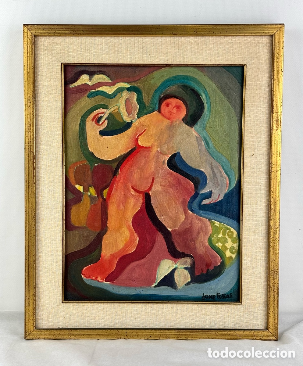 Arte: JOSEP FOSSAS 1970- &Oacute;LEO SOBRE TELA- FIGURA FEMENINA CON FLORES