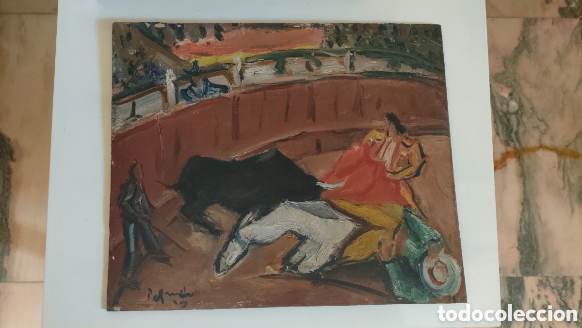 Arte: JOSE PALMEIRO ( 1901-1984) TAUROMAQUIA.OLEO SOBRE TABLA