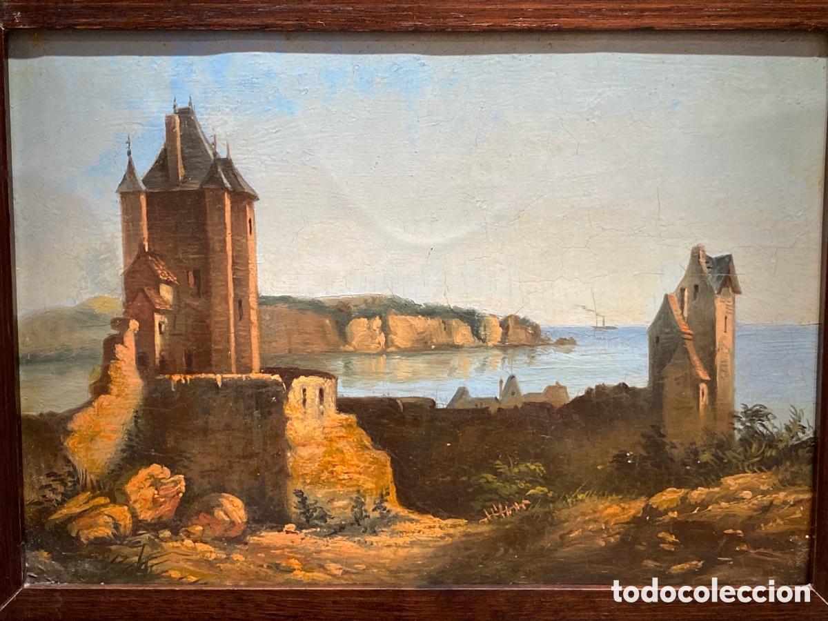 Arte: Vista Castillo Ruinas Paisaje Oleo sobre hoja de lata