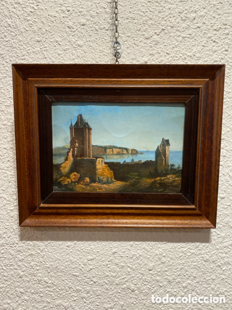 Arte: Vista Castillo Ruinas Paisaje Oleo sobre hoja de lata