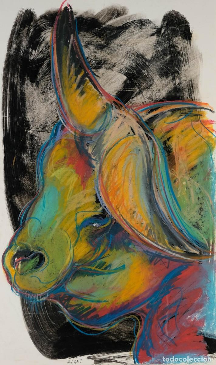 Arte: ALFREDO LANZ (MADRID, 1945) &Oacute;LEO SOBRE PAPEL CABEZA DE GAYAL FIMADO
