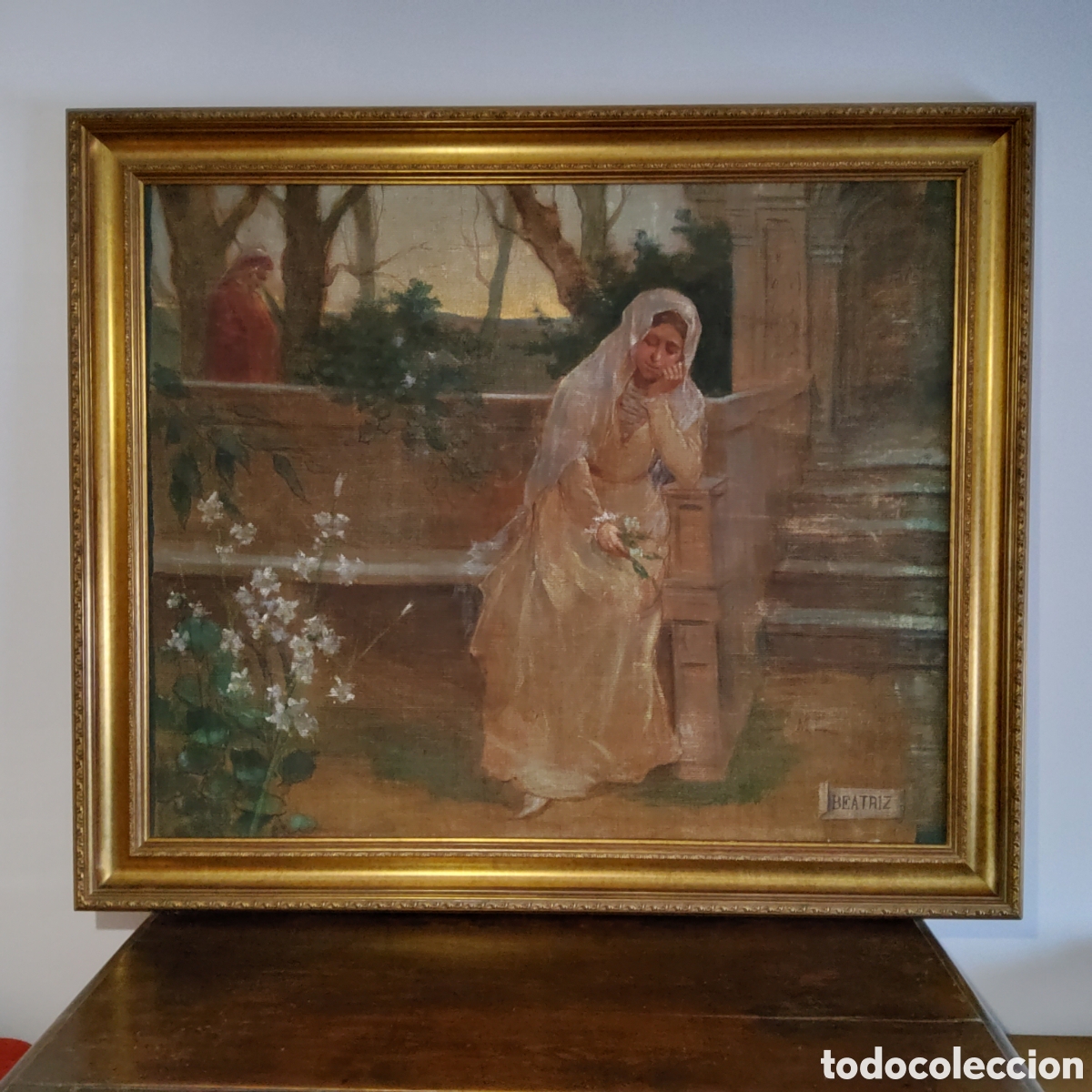 Arte: ANTIGUO OLEO QUE REPRESENTA UNA ESCENA ROMANTICA O DE G&Eacute;NERO