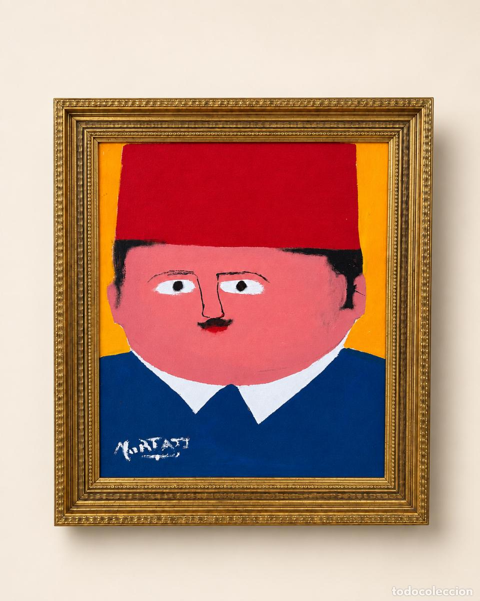 Kunst: El Hombre del Tarbush &mdash; pintura na&iuml;f acr&iacute;lica original enmarcada