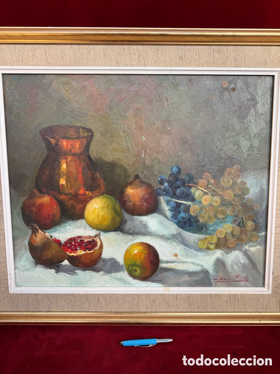 Arte: Bodegon al oleo sobre lienzo firmado J. Baudas Morell!