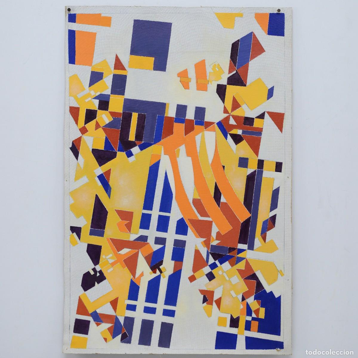 Arte: Mid 20th Century Vintage Modernist Geometric Abstract Composition Oil Canvas