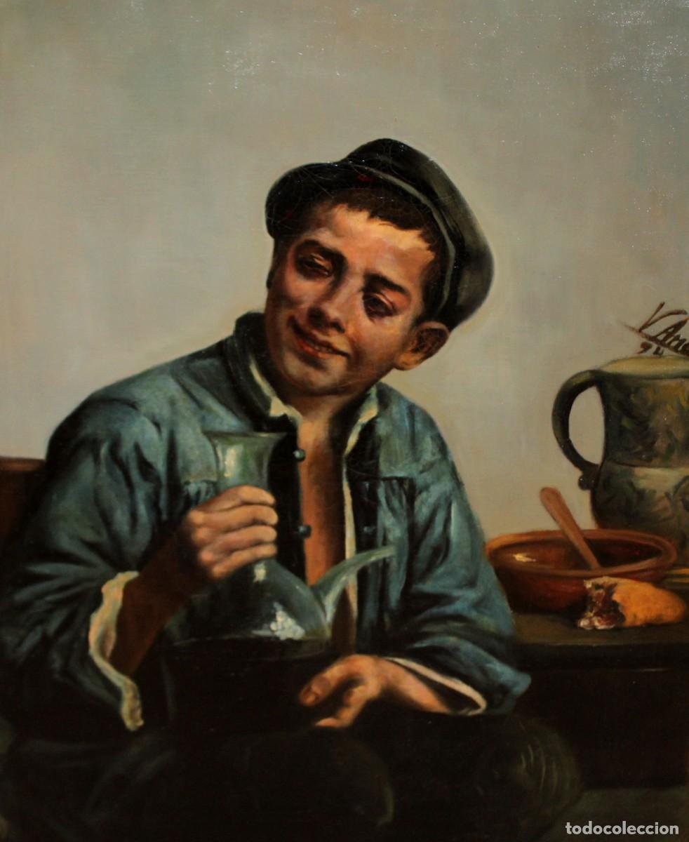 Arte: ESCUELA VALENCIANA (XIX) OLEO SOBRE TELA DE AUTOR DESCONOCIDO. EL NI&Ntilde;O DEL PORRON. A&Ntilde;O 1894