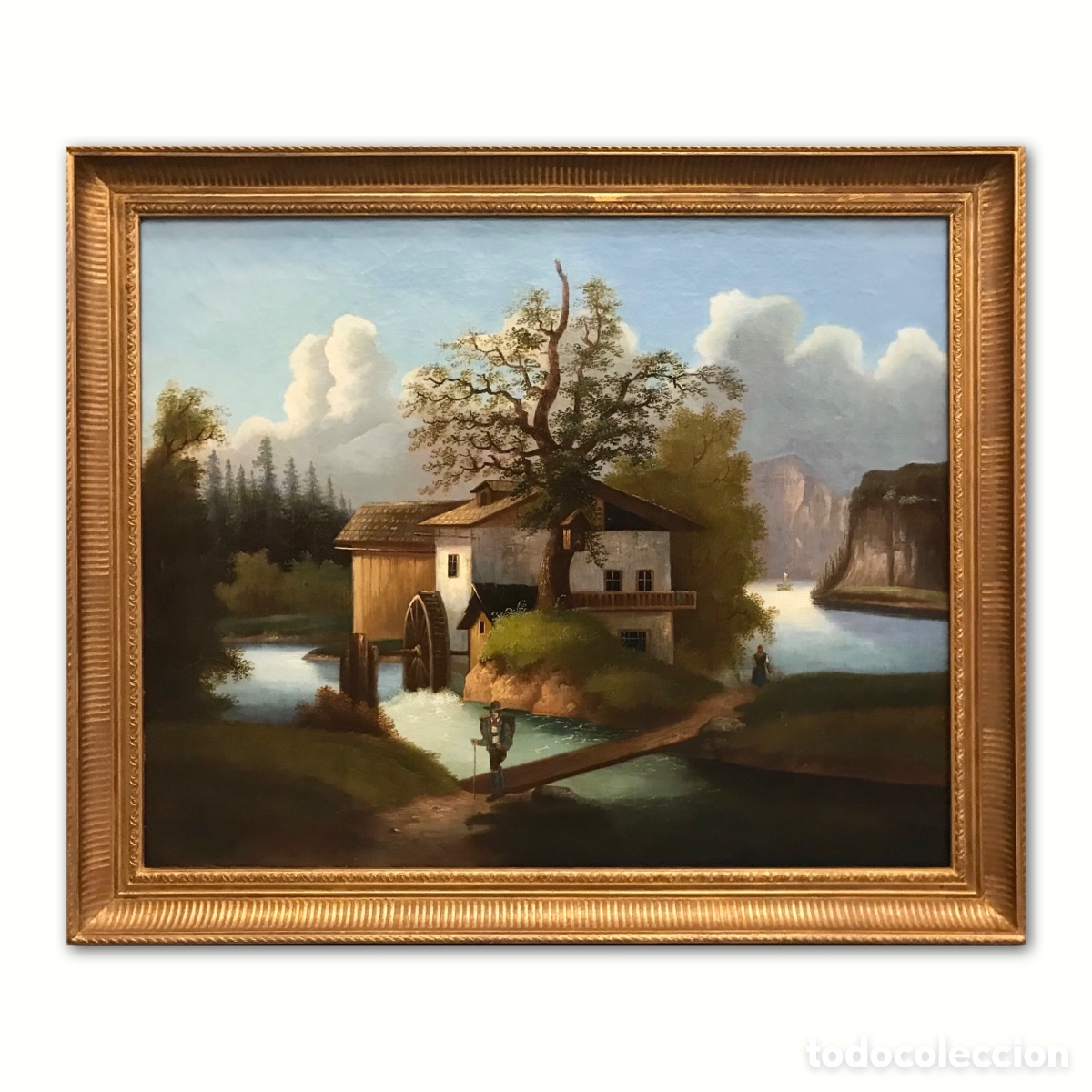 Arte: &rdquo;Paisaje Alpino con Molino de Agua y Personajes&rdquo; Escuela Franco-Suiza de finales del S.XVIII