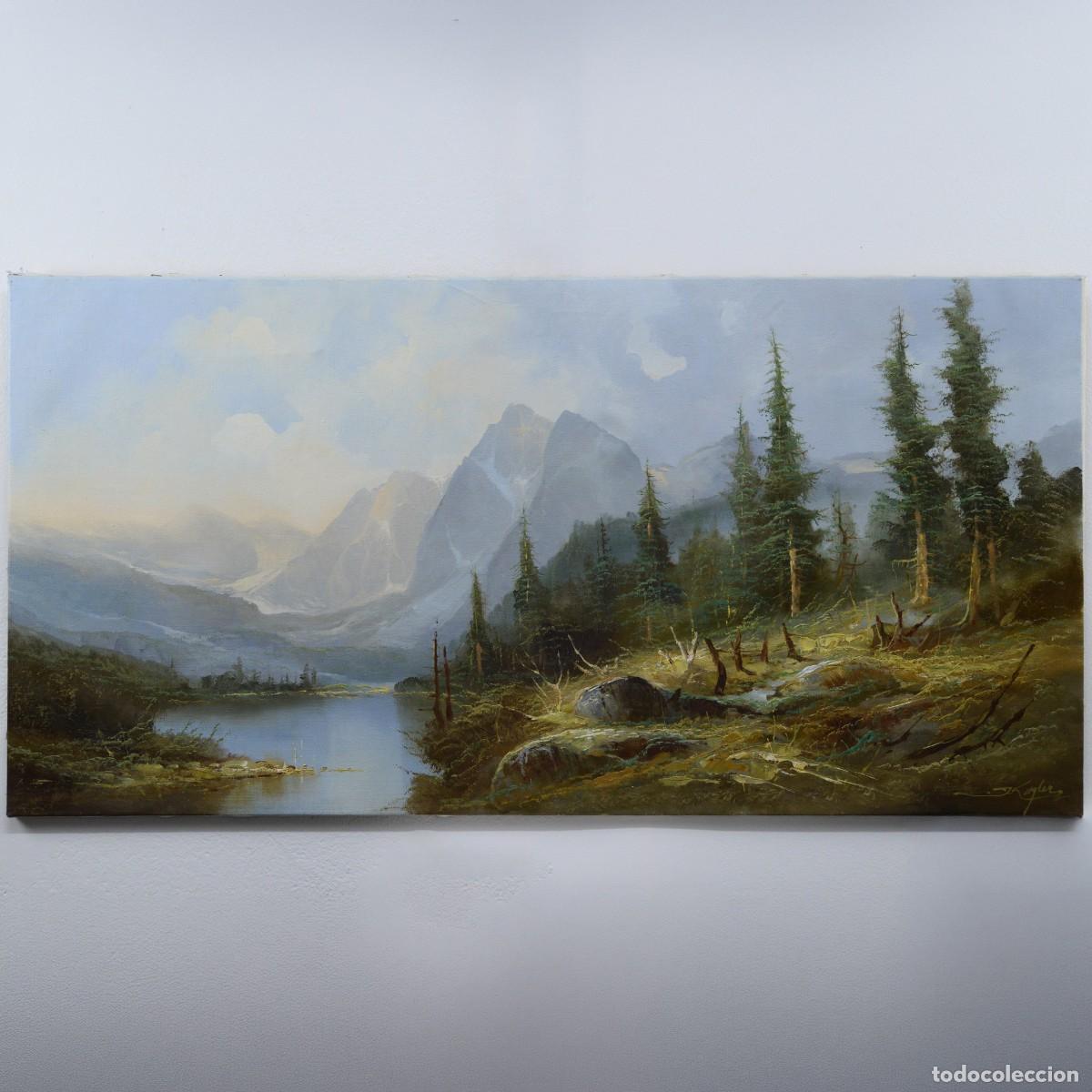 Arte: Large Mid 20th Century Austrian Panoramic Alpine Landscape Oil Painting J Kugler