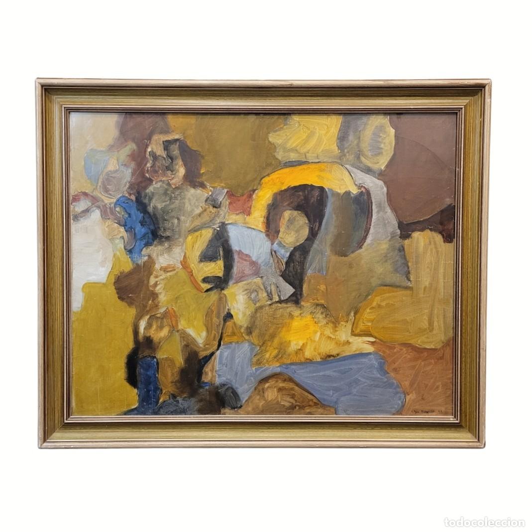 Arte: &Oacute;leo sobre lienzo &ldquo;Composici&oacute;n abstracta&rdquo;, Yves Frangeul, 1964 - Francia