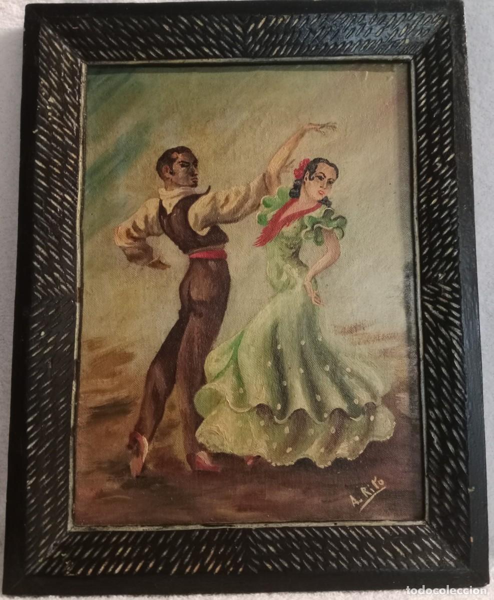 Arte: FLAMENCOS, OLEO SOBRE TABLA, ANTIGUO, CON MARCO 24'5X31'5