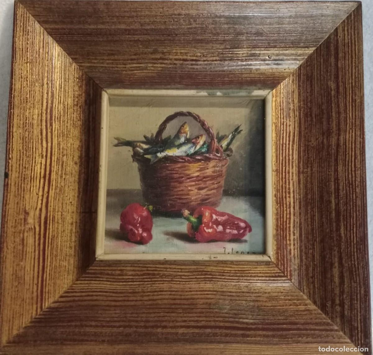 Arte: EXCELENTE MINIATURA , J. LOPEZ, OLEO SOBRE TABLA, OLEO 12x12 cm, CON MARCO 24'5x24'5 cm