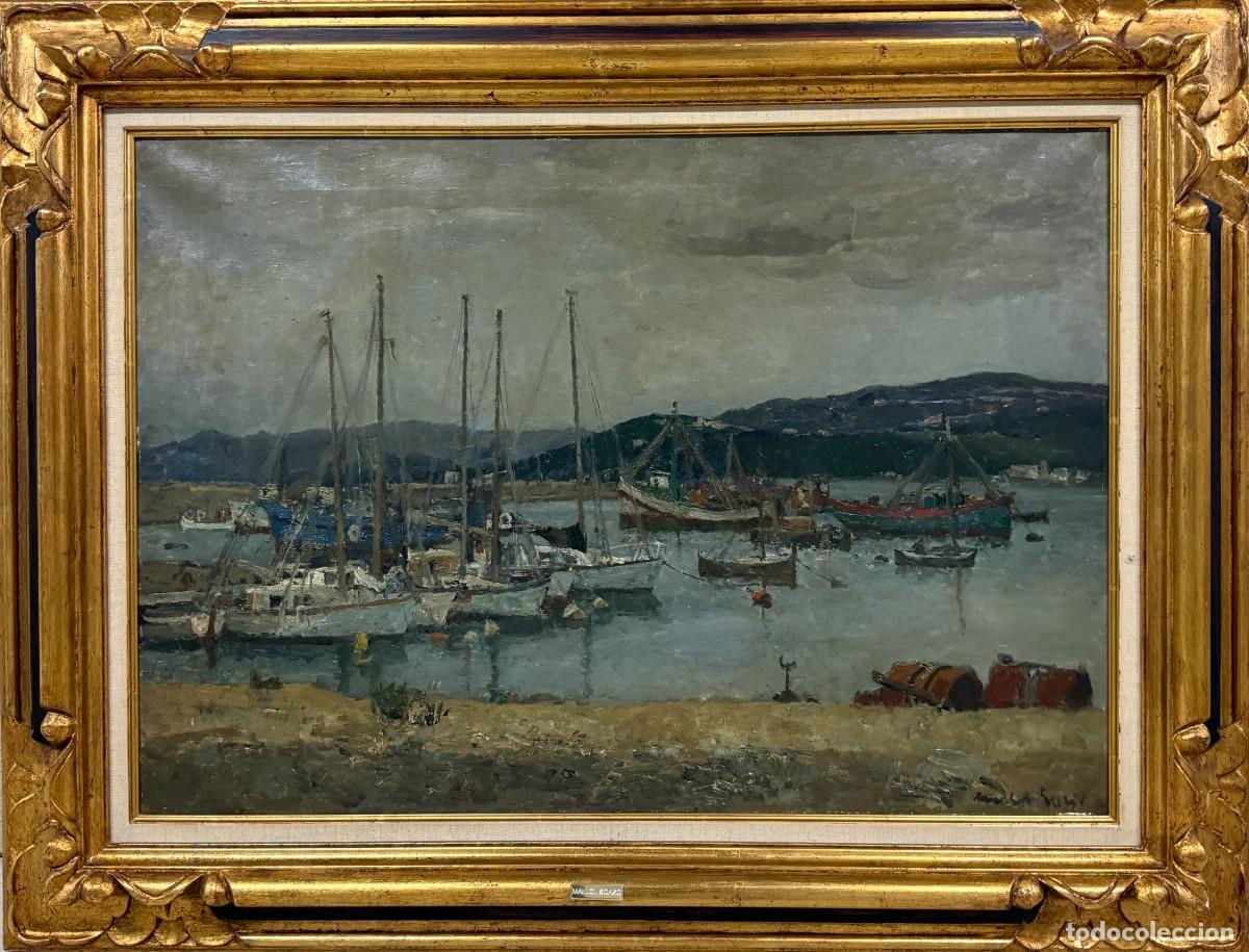 Arte: Josep Maria Mallol Suazo - Puerto mediterr&aacute;neo con barcos - &Oacute;leo sobre lienzo - Sala Par&eacute;s