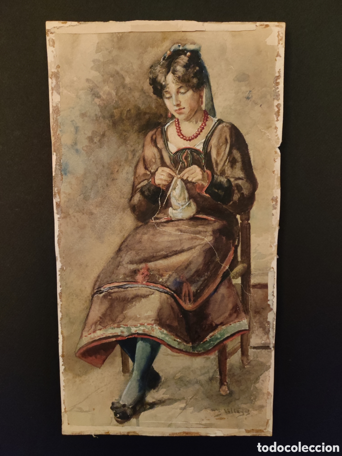 Arte: Mujer cosiendo Villegas - Foto 1