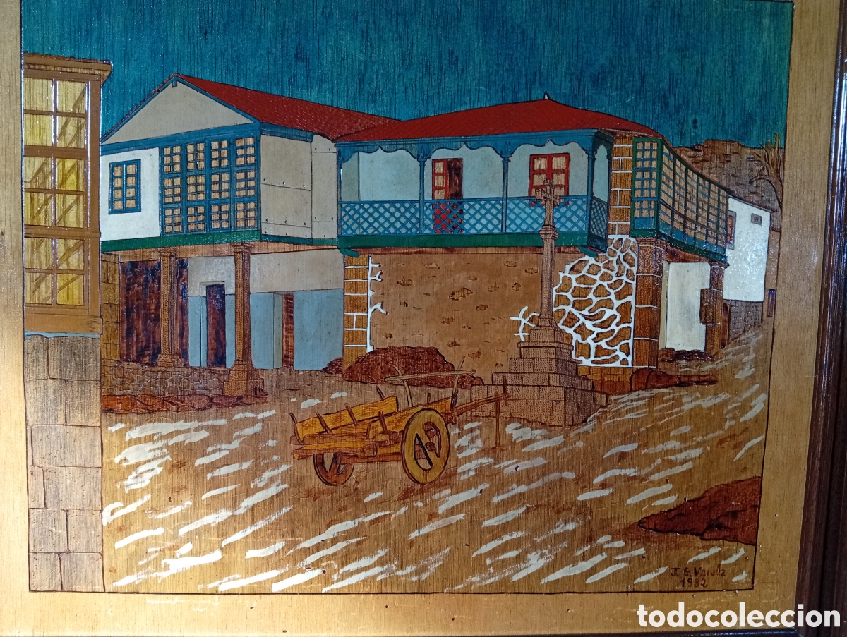 Art: Preciosa decorativa pintura gallega madera firmado J. G.Varela