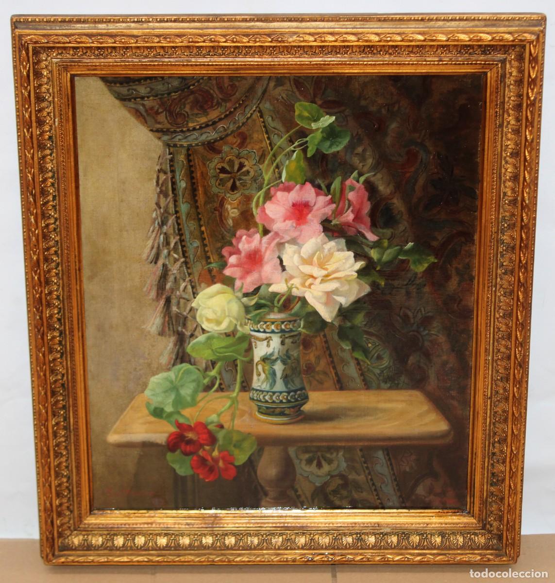 Arte: JOSEP MIRABENT I GATELL (1831 - 1899) OLEO SOBRE TELA. ARMONIA FLORAL