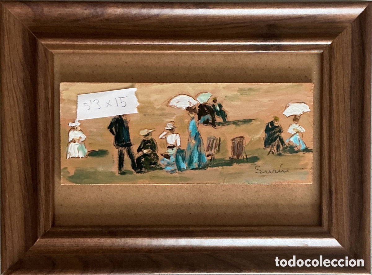 Arte: Cuadro original al &oacute;leo. Playa 5,3x15 cm.