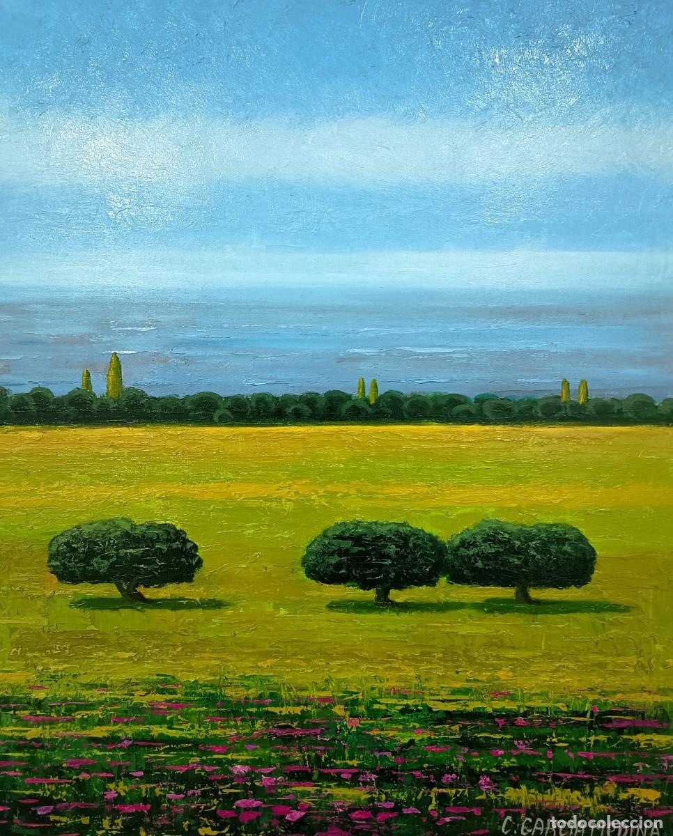 Arte: CUADRO &Oacute;LEO &rdquo;FLORES CHOPOS Y ENCINAS&rdquo;