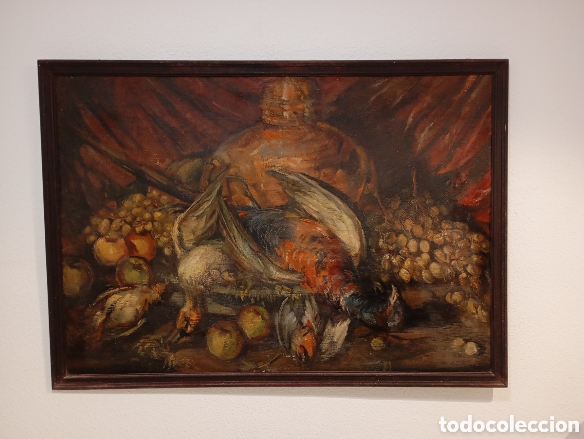 Arte: Cuadro antiguo naturaleza muerta, oleo sobre tabla, tama&ntilde;o grande
