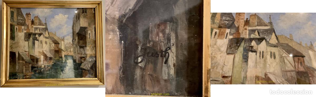 Arte: PINTURA AL OLEO PAISAJE CALLE DE BRUJAS FIRMA JUSTH
