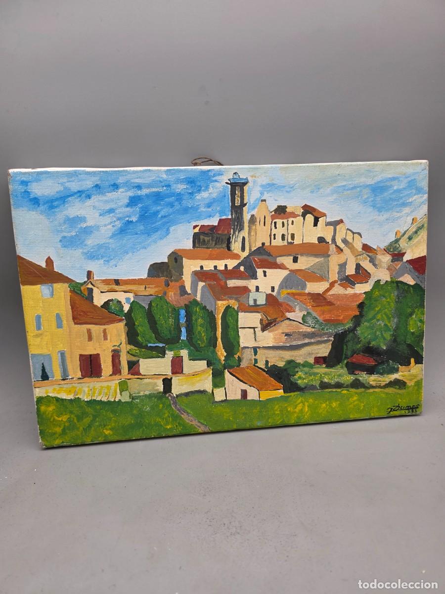 Arte: &Oacute;leo sobre lienzo firmado y fechado (1998) &ndash; Vista de pueblo mediterr&aacute;neo