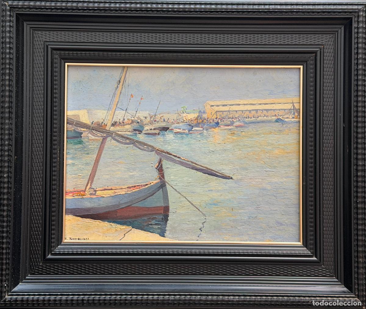 Art: Luis Torreblanca , &oacute;leo tabla , vista del puerto de M&aacute;laga , R257