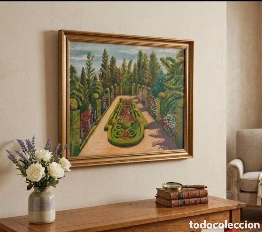 Arte: &Oacute;leo sobre lienzo Paisaje Jard&iacute;n Naif/Decorativo