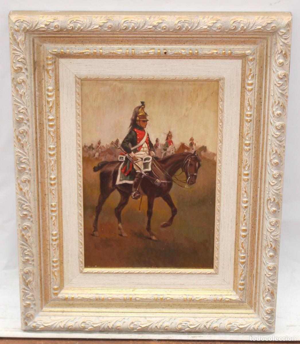 Arte: ESCUELA ESPA&Ntilde;OLA (XX) OLEO SOBRE TABLA DE AUTOR ANONIMO. MILITAR CON CABALLO