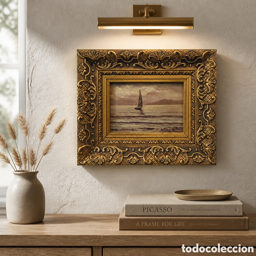 Arte: RICARDO VERDUGO LANDI 1871-1930. MALAGA . OLEO SOBRE TABLA. BAHIA DE MALAGA. OBRA 14&times;10 CM