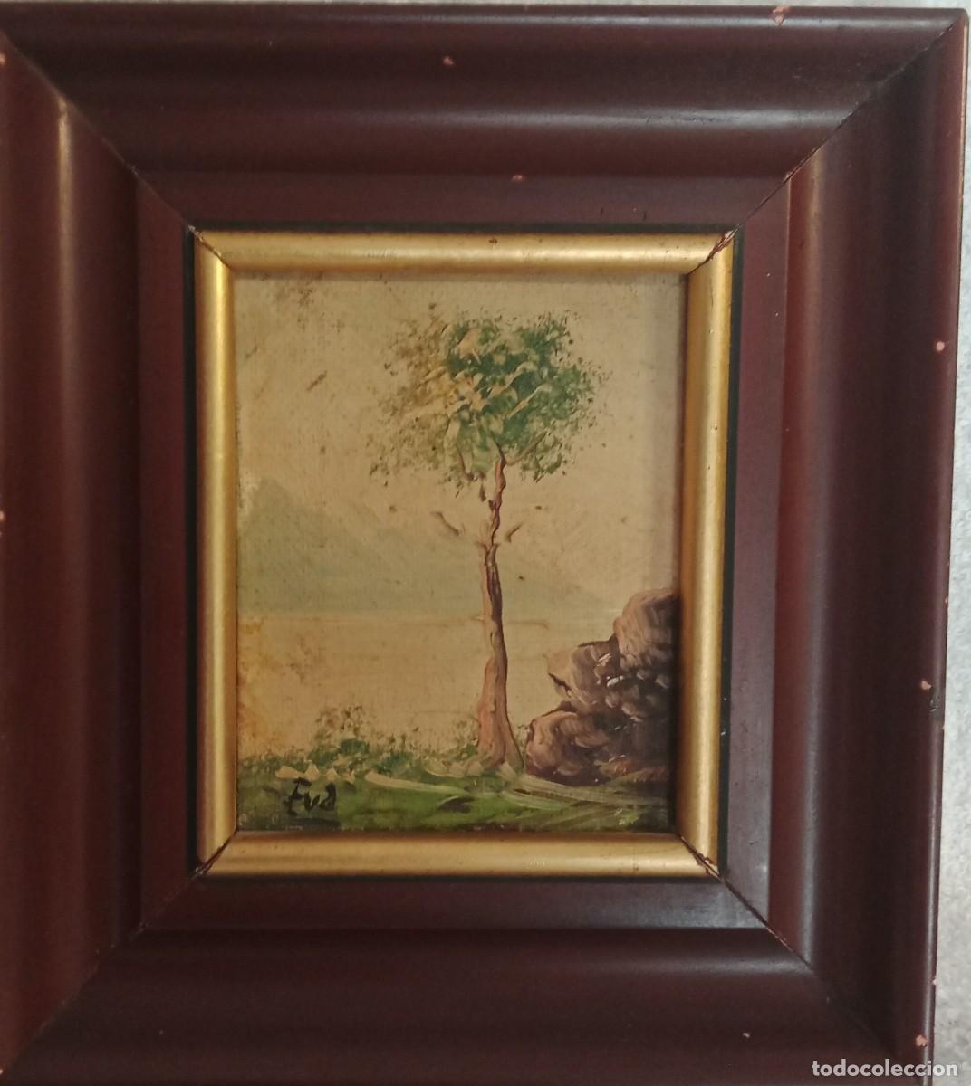 Arte: PAISAJE , MINIATURA, OLEO SOBRE LIENZO, CON MARCO 16x18 cm, OLEO 8'5x10'5 cm