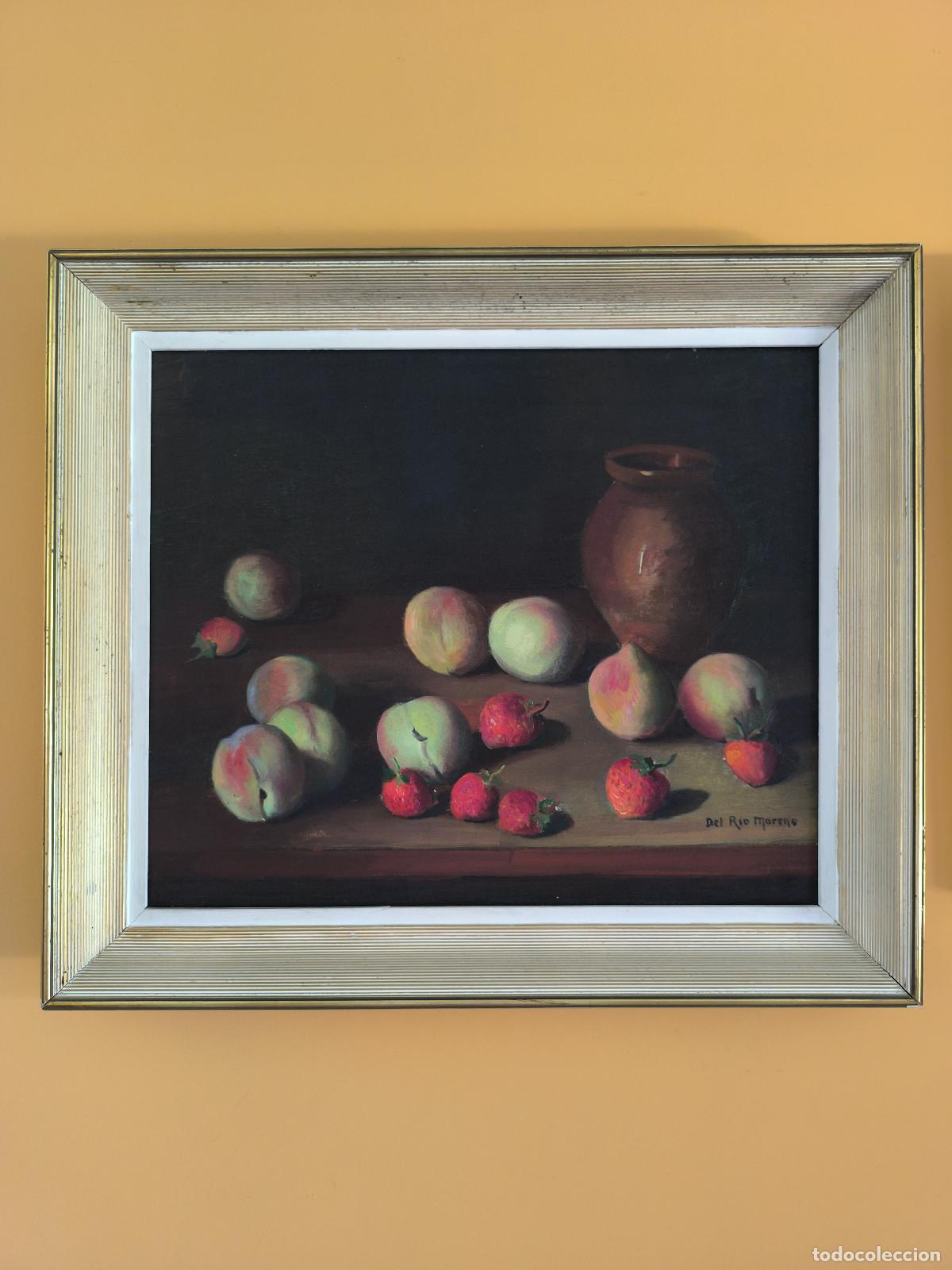Arte: &Oacute;leo sobre lienzo original J.M. Del R&iacute;o Moreno - Bodeg&oacute;n de frutas (46x55 cm)