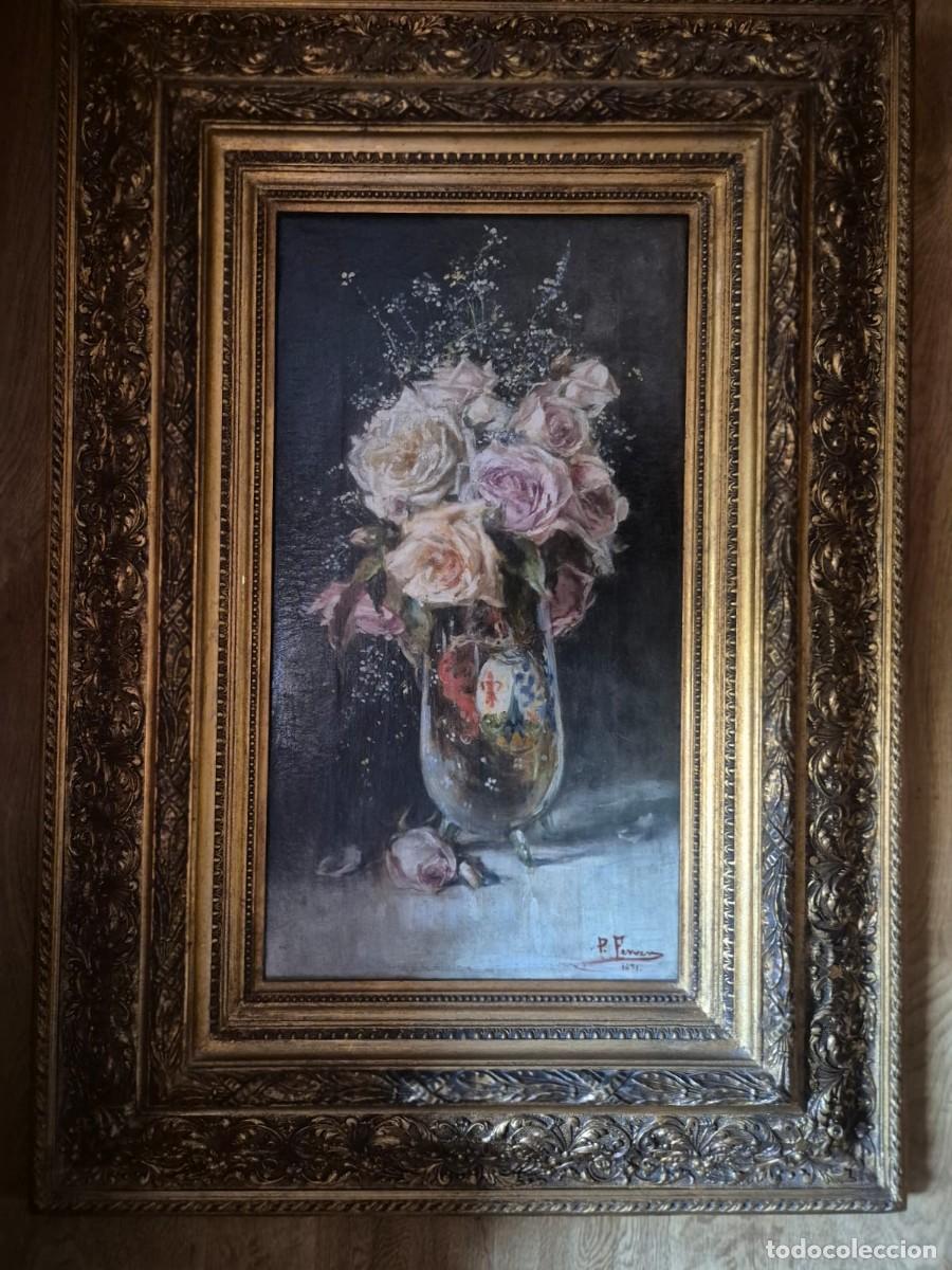 Arte: Cuadro florero de P. Ferrera 1891 - Foto 1