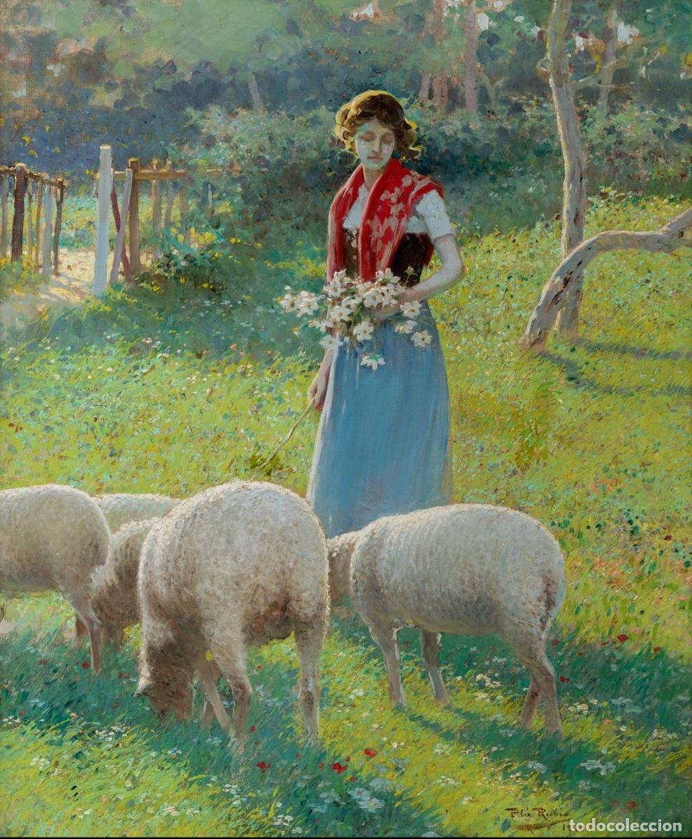 Arte: Alberto Pla Rubio - 1910 - Escena con ovejas