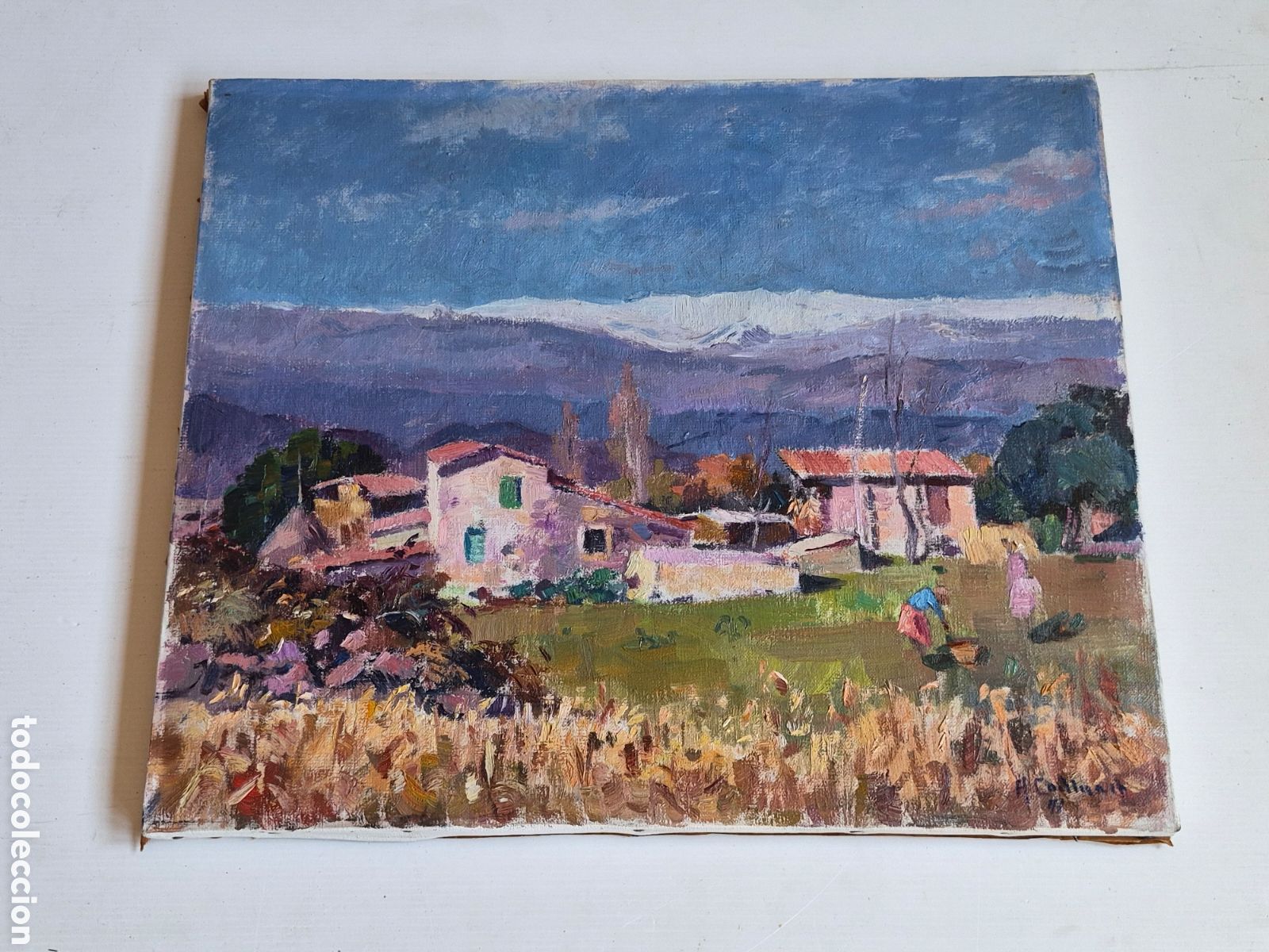 Arte: &Aacute;ngel Codinach (1922-1995) BONITO OLEO SOBRE LIENZO , PAISAJE CON PERSONAJES.
