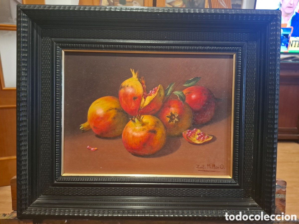 Arte: Oleo bodegon de granadas zoilo millan ortega 47x39