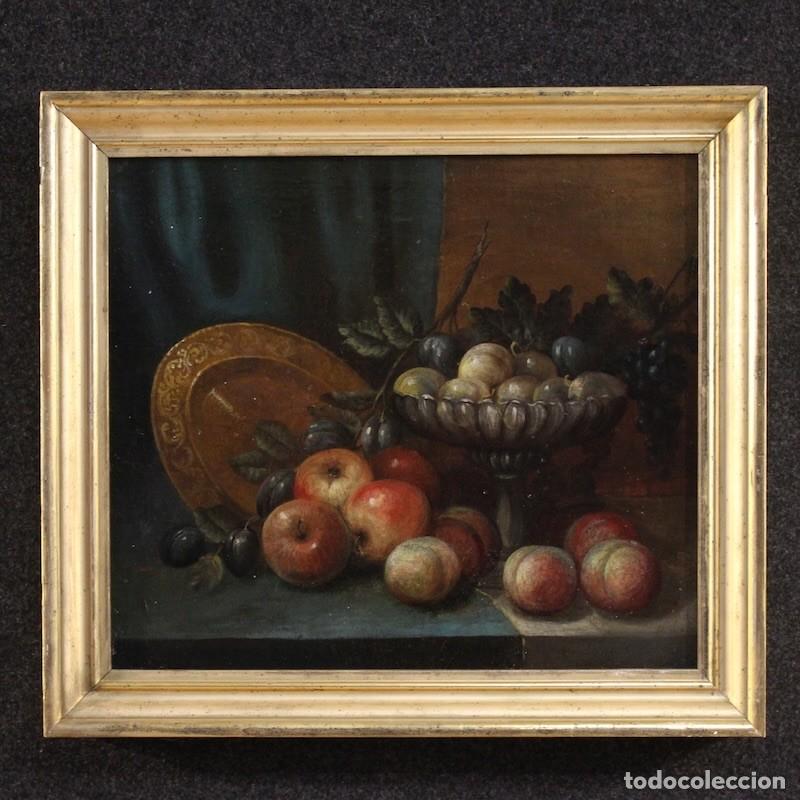 Arte: Pintura bodeg&oacute;n italiano antiguo del siglo XVIII.