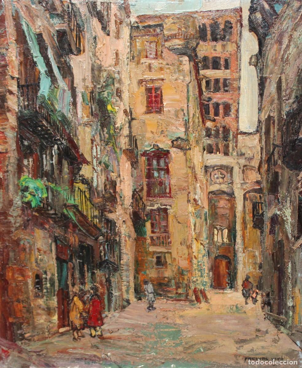 Arte: AMADEO FREIXAS VIVO (1912-2004) OLEO SOBRE TELA. CALLE DEL CASCO ANTIGUO DE BARCELONA