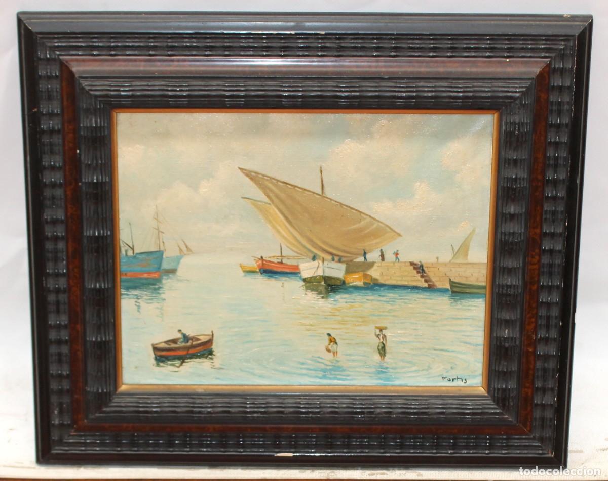 Arte: MARIA FORTIS CAMUSSI (c.1880-1960) OLEO SOBRE TELA. MUELLE DE PESCADORES (Alcudia)