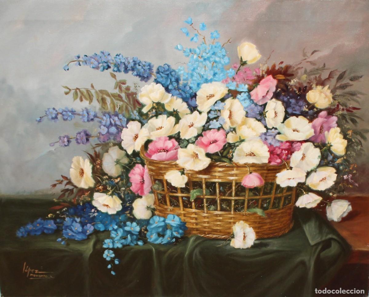 Arte: FIRMADO LOPEZ NAVARRO. OLEO SOBRE TELA. COMPOSICION FLORAL
