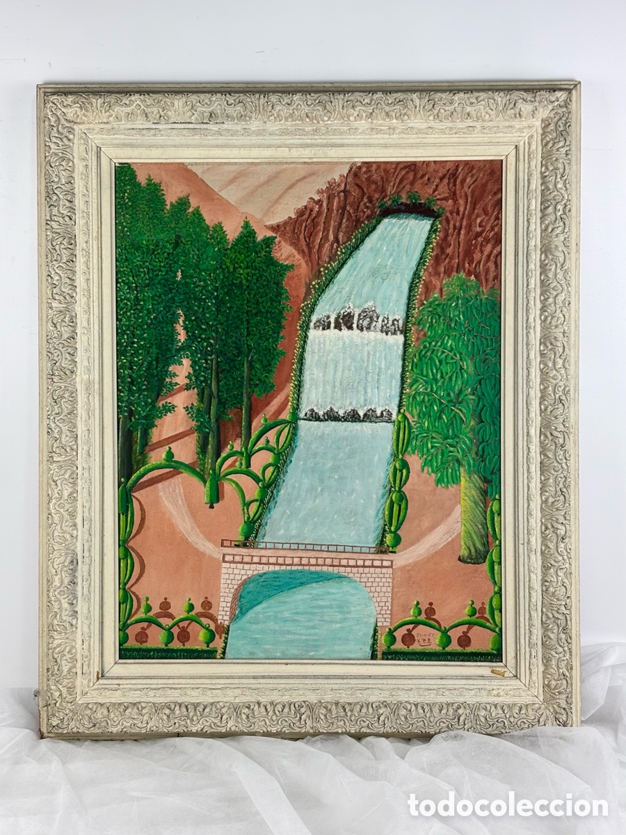 Arte: VICENTE P&Eacute;REZ BUENO (Fuentelencina, 1887-Valencia,1963) - &ldquo;LA CASCADA&rdquo;- &Oacute;LEO SOBRE TAPIZ