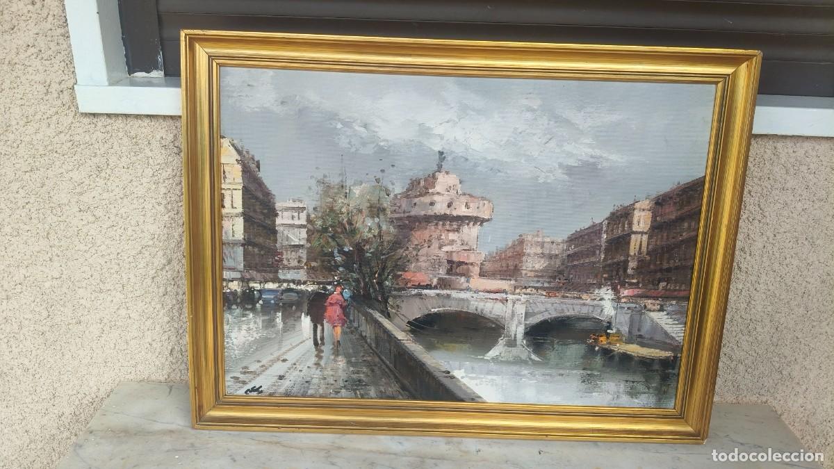Kunst: Peinture sur bois sign&eacute;e CALS Lucien ann&eacute;e 70 tr&egrave;s c&ocirc;t&eacute; paris sous la pluie original